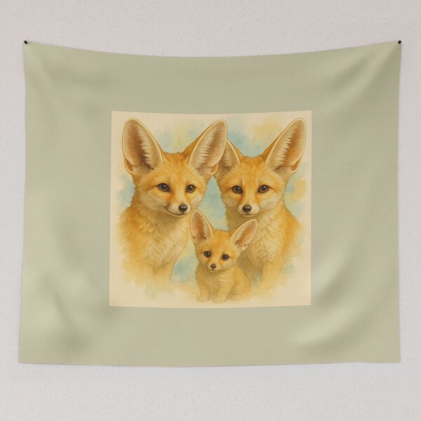 Item preview, Fennec Fox Family Portrait – Soft Watercolour Desert Wildlife Art designed and sold by GeoWild Designs.