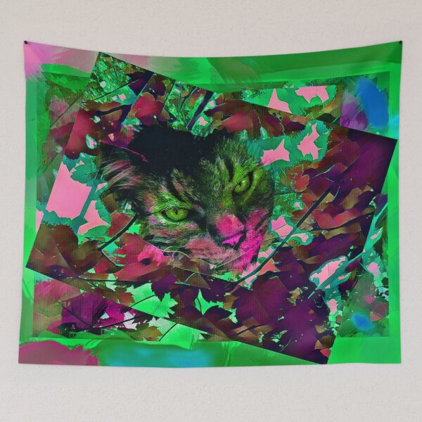 Item preview, AUTUMN TREE CAT IN SHADES OF BRIGHT GREEN, MAGENTA, PINK AND BLUE designed and sold by Most1234.