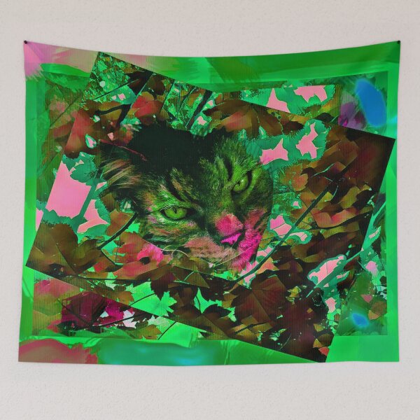 Item preview, AUTUMN TREE CAT IN SHADES OF BRIGHT GREEN, BURGUNDY, BROWN, BLUE AND PINK  designed and sold by Most1234.