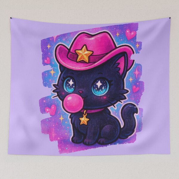 Item preview, Cute Black Cowboy Cat Bubblegum – Western Cat Illustration designed and sold by SpacedOutRITZ.