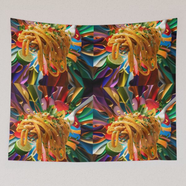 Item preview, Spaghetti on a Fork – Colorful Abstract Pasta Lover Art designed and sold by EmeraldeaArt.