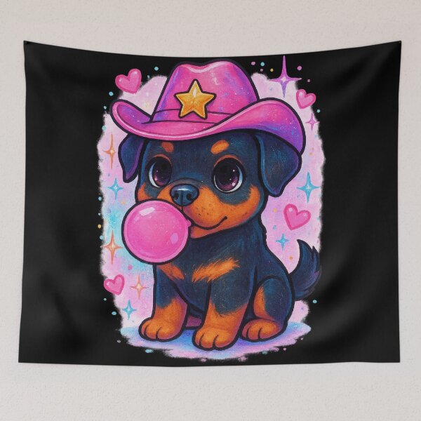 Item preview, Cute Bubblegum Cowboy Rottweiler – Western Dog Illustration designed and sold by SpacedOutRITZ.