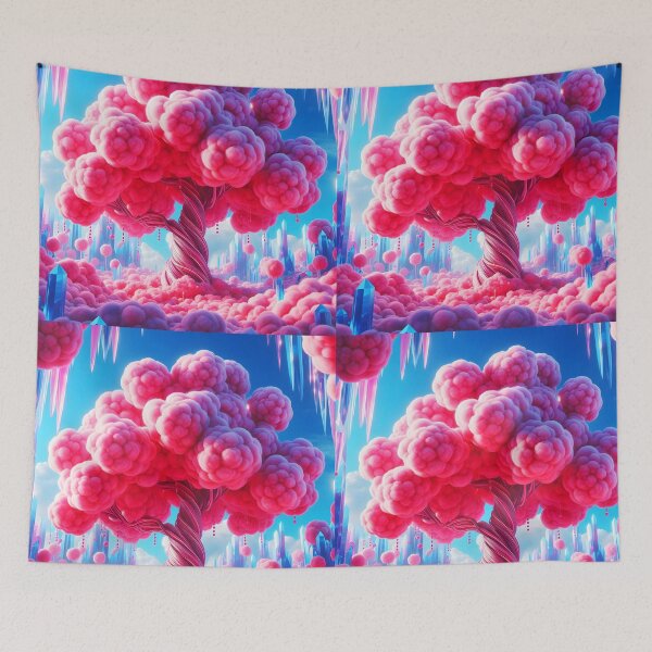 Item preview, Pink Cotton Candy Tree Blue Crystals – Fantasyland Dreamscape designed and sold by EmeraldeaArt.