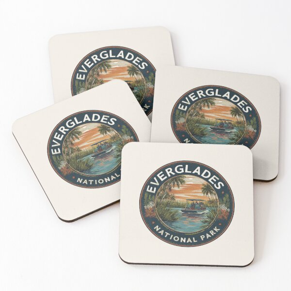 Item preview, Everglades National Park Vintage Badge with Airboat Sunset Wetlands Florida Design designed and sold by Blurbean.