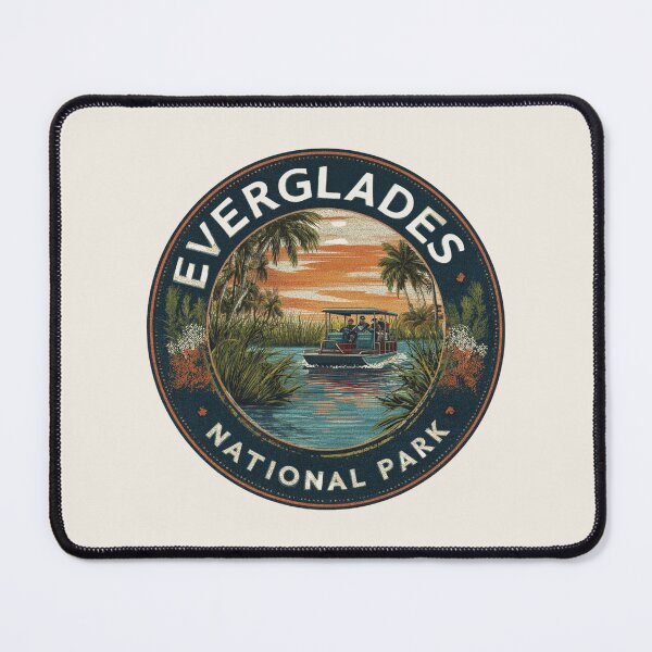 Item preview, Everglades National Park Vintage Badge with Airboat Sunset Wetlands Florida Design designed and sold by Blurbean.