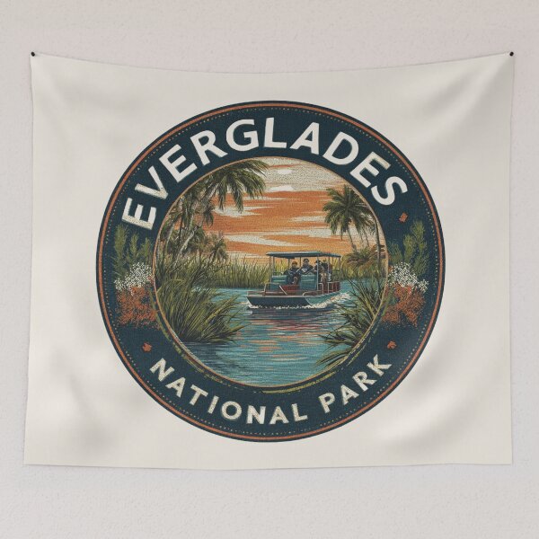 Item preview, Everglades National Park Vintage Badge with Airboat Sunset Wetlands Florida Design designed and sold by Blurbean.