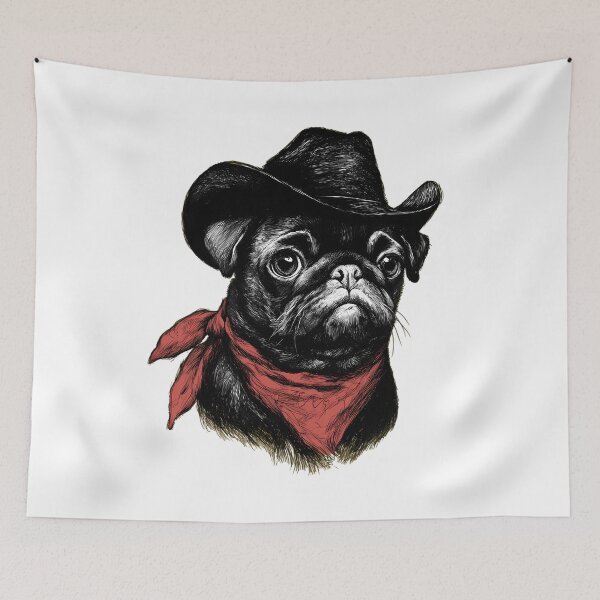Item preview, Sad Cowboy Pug Dog Funny Western Outfit Pug Cowboy Meme IV designed and sold by WolfmanProphecy.