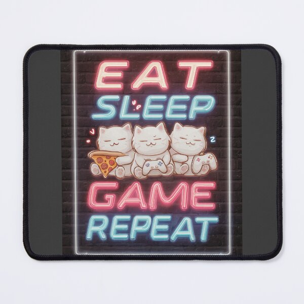Item preview, Neon Gamer Cats: Eat Sleep Game Repeat designed and sold by ArgentoArt.