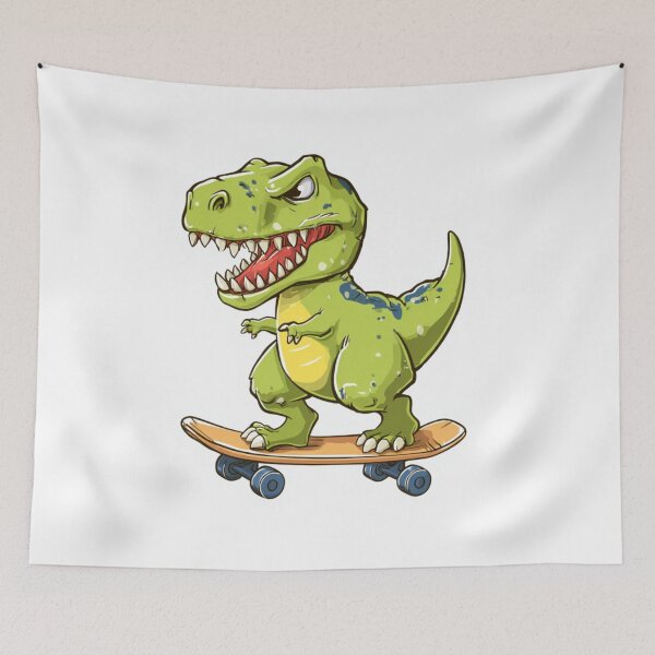 Item preview, T-Rex Dinosaur Skateboarding Green Cartoon Character Funny Prehistoric Skater Design designed and sold by Blurbean.