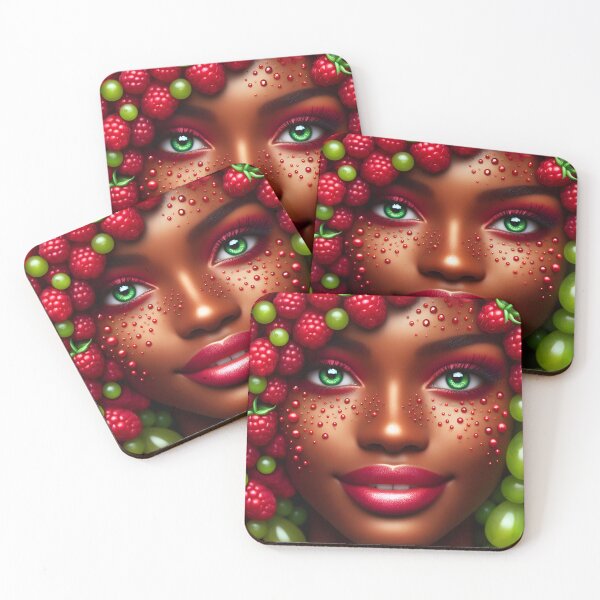 Item preview, Raspberry Green Grape Hair – Black Woman Portrait Fruit Beauty Illustration designed and sold by EmeraldeaArt.