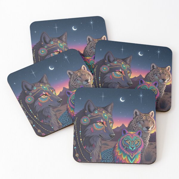 Item preview, A tribe of glowing psychedelic spirit animals  designed and sold by Lucky 777.