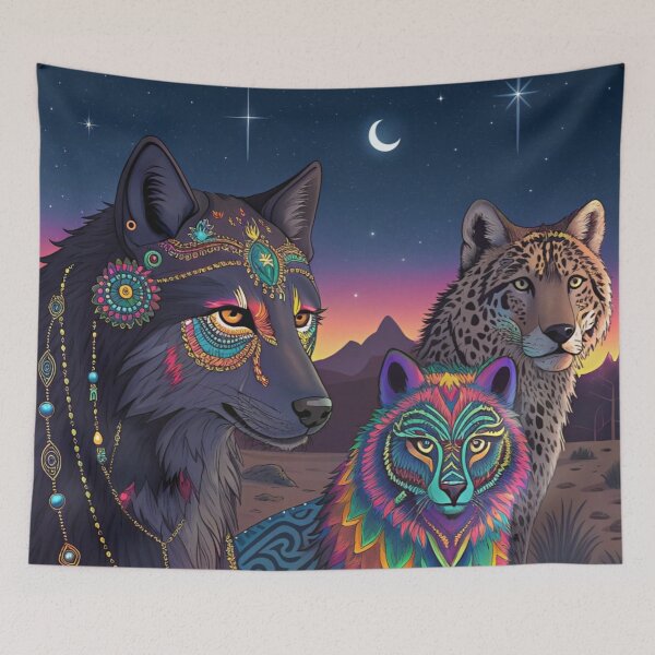 Item preview, A tribe of glowing psychedelic spirit animals  designed and sold by Lucky 777.