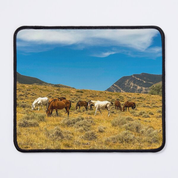 Item preview, Horses grazing with blue sky & mountain background. designed and sold by MYTOPSHELF.