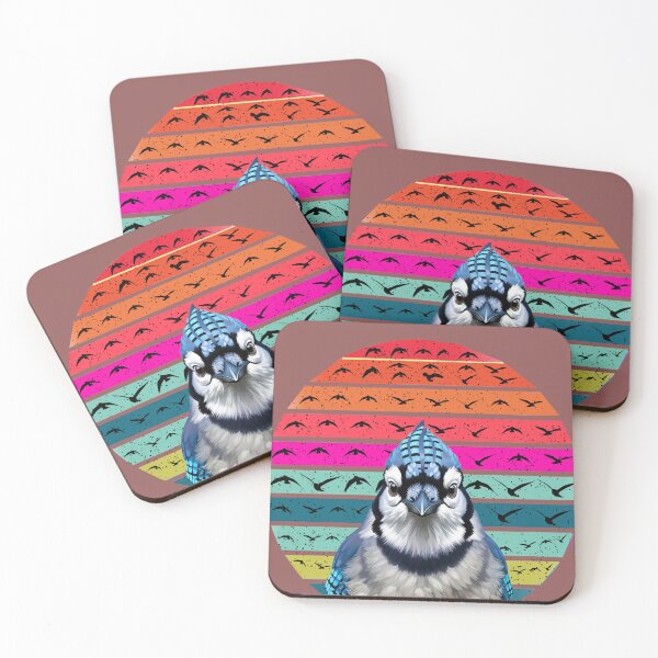Item preview, Blue Jay - A vibrant bird with a retro sunset pattern (Retro Sunset Blue Jay) designed and sold by thechoice1.