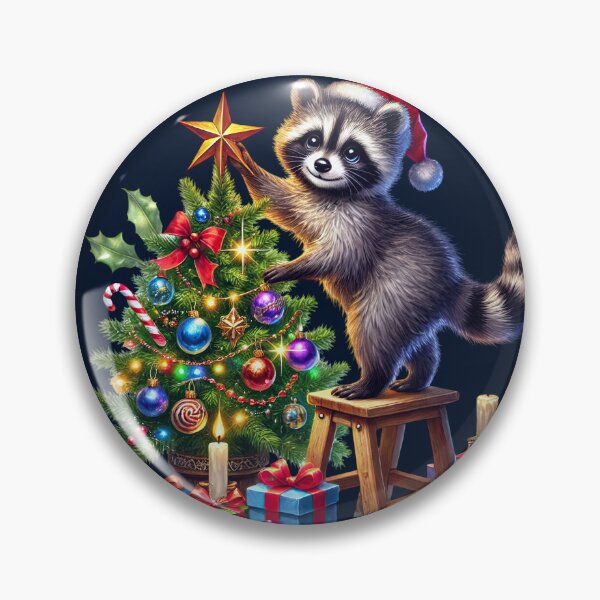 Item preview, Mapache decorando el árbol de Navidad designed and sold by Eclectic Monkey.