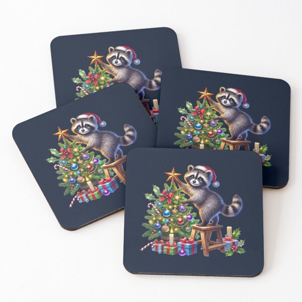 Item preview, Raccoon Decorating Christmas Tree designed and sold by Eclectic Monkey.