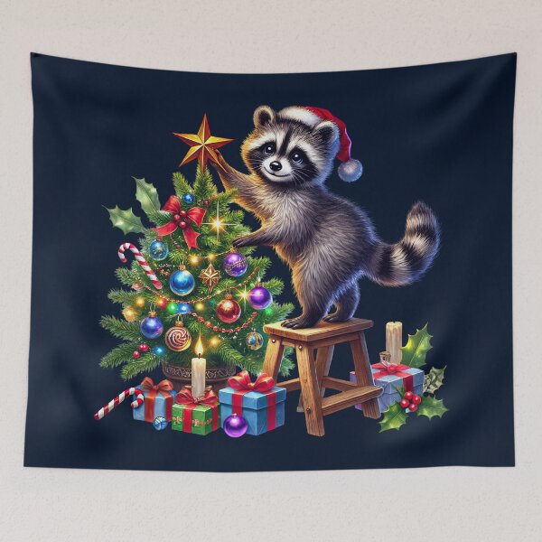 Item preview, Raccoon Decorating Christmas Tree designed and sold by Eclectic Monkey.