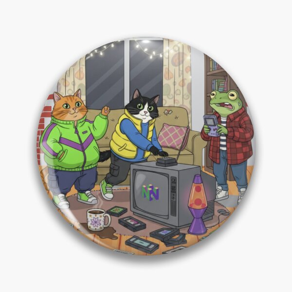 Item preview, “Winter Morning Chaos – 90s Retro Cats & Frog” designed and sold by catastrocat.