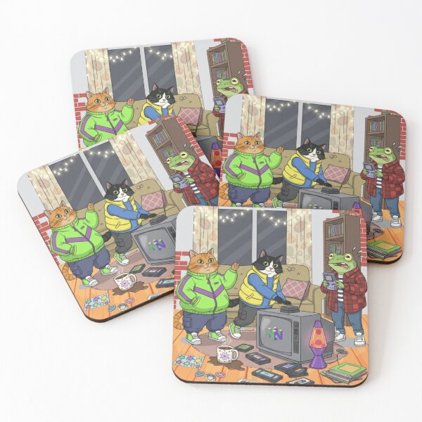 Item preview, “Winter Morning Chaos – 90s Retro Cats & Frog” designed and sold by catastrocat.
