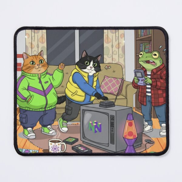 Item preview, “Winter Morning Chaos – 90s Retro Cats & Frog” designed and sold by catastrocat.