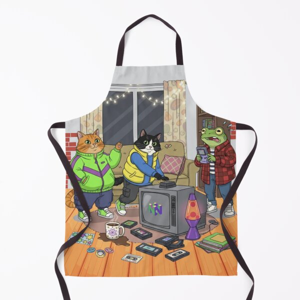 Item preview, “Winter Morning Chaos – 90s Retro Cats & Frog” designed and sold by catastrocat.