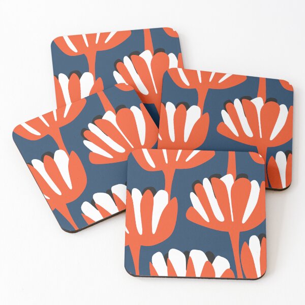 Item preview, Modern Botanical Water Lilies in Deep Blue and Bright Orange designed and sold by Deutschic.