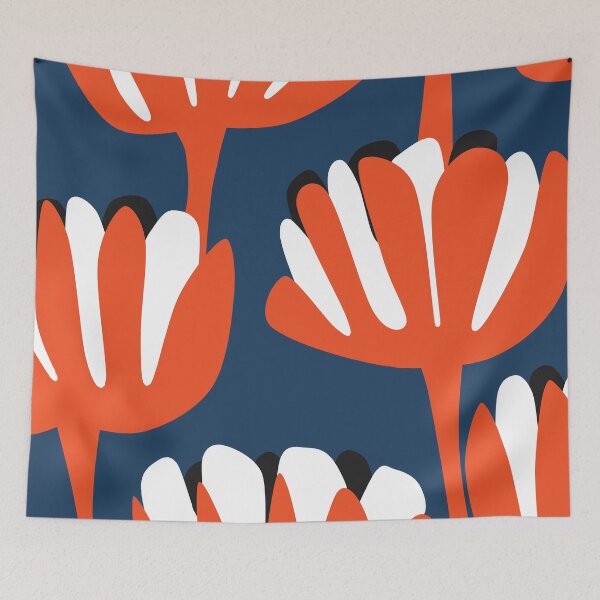 Item preview, Modern Botanical Water Lilies in Deep Blue and Bright Orange designed and sold by Deutschic.