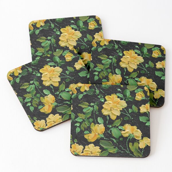 Item preview, Yellow Impasto Flowers on Black designed and sold by Nicholas Panek.