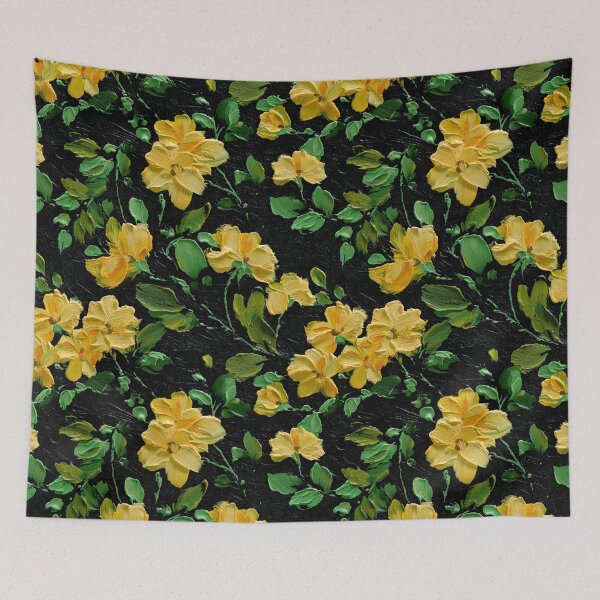 Item preview, Yellow Impasto Flowers on Black designed and sold by Nicholas Panek.