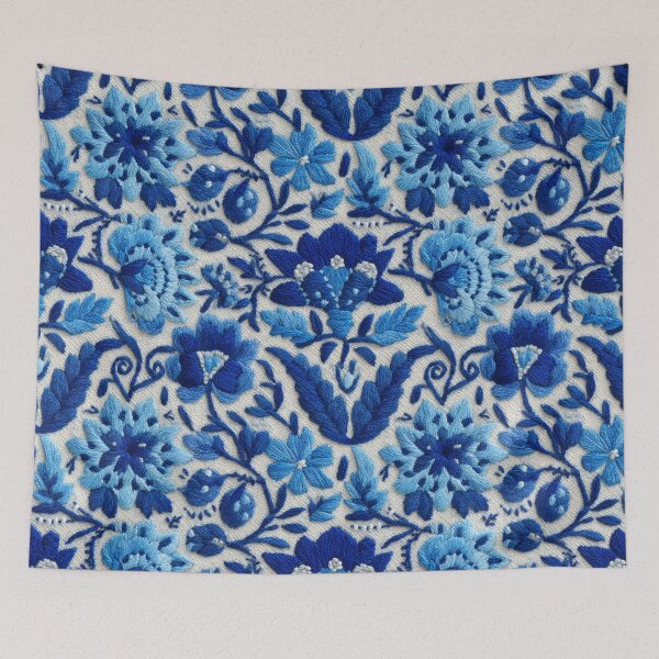 Item preview, Blue Floral Faux Embroidery Pattern designed and sold by Nicholas Panek.