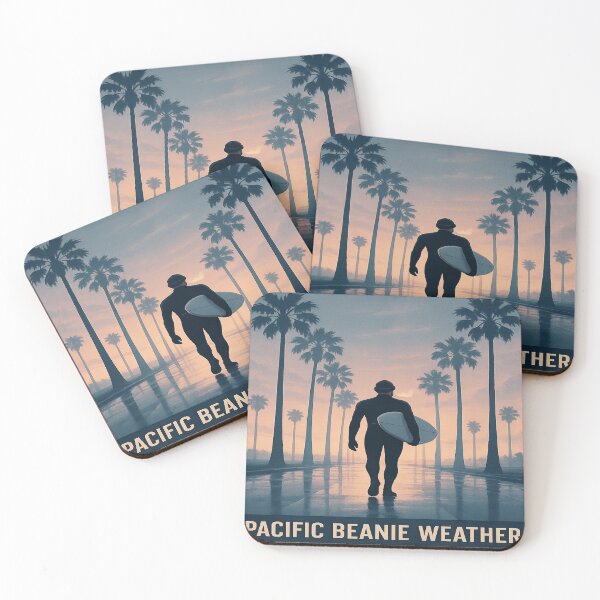 Item preview, Pacific Beanie Weather Surfer Sunset Art Print designed and sold by POD DYNASTY | Original Print On Demand T-Shirt Graphics.