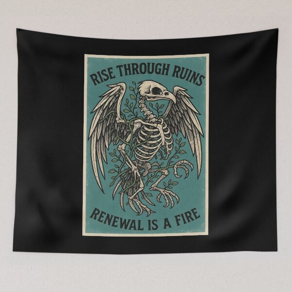 Item preview, Rise Through Ruins — Renewal Is a Fire | Bird Skeleton & Vine Vector designed and sold by Fnideq.