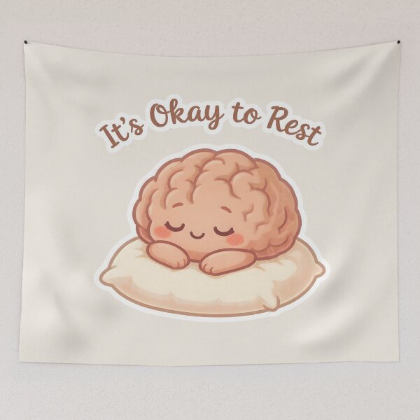 Item preview, It’s Okay to Rest – Cute Kawaii Brain Self-Care Illustration | Mental Health Positive Reminder | Cute Pastel Sleepy Brain Design designed and sold by PureBrain.