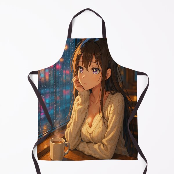 Item preview, Kawaii Anime Coffee Girl Pondering designed and sold by dewaaliverse.