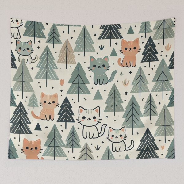 Item preview, Winter Whiskers Woodland Cats – Christmas Forest Seamless Pattern designed and sold by Oonward2021.