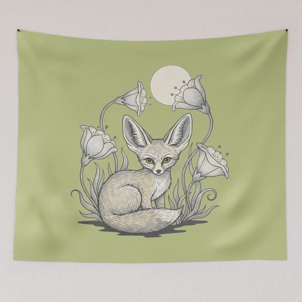 Item preview, Fennec Fox with Moonlit Desert Blooms designed and sold by BirdsnStuff.