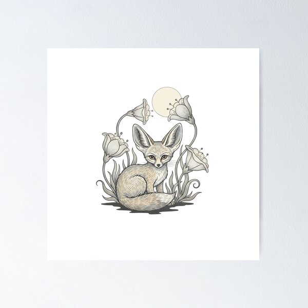 Item preview, Fennec Fox with Moonlit Desert Blooms designed and sold by BirdsnStuff.