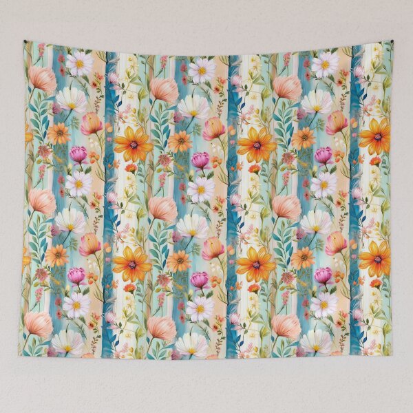 Item preview, Seamless pattern striped floral country style  with English countryside rose and orange flowers designed and sold by Clara Fruggeri.