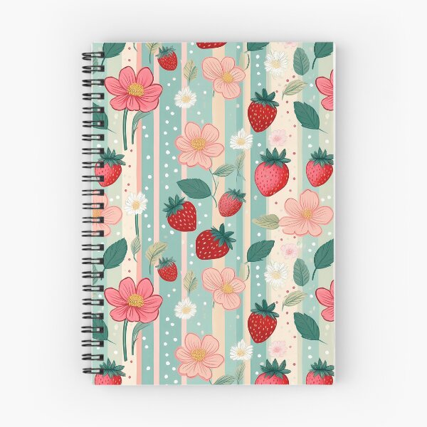 Item preview, Vintage vertical floral bands with red strawberries and pink flowers seamless pattern design  designed and sold by Clara Fruggeri.