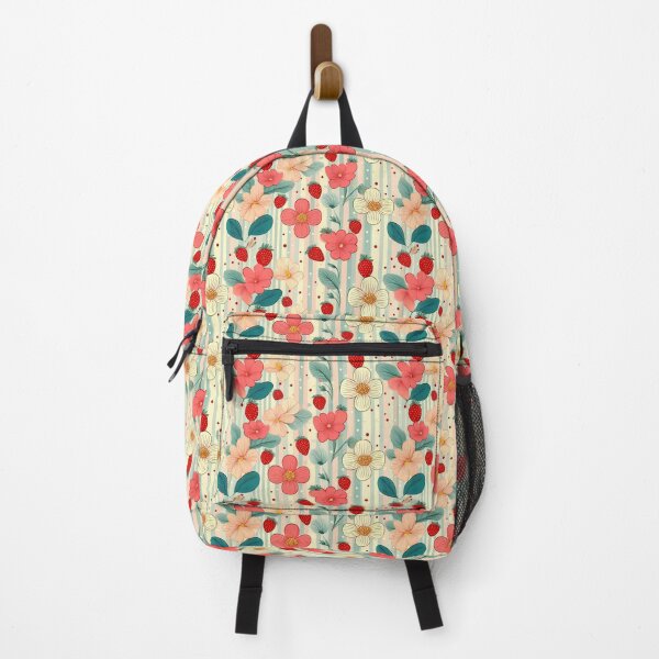 Item preview, Seamless floral pattern with continuous Vertical Stripes with Floral and Strawberry Vintage Motif designed and sold by Clara Fruggeri.