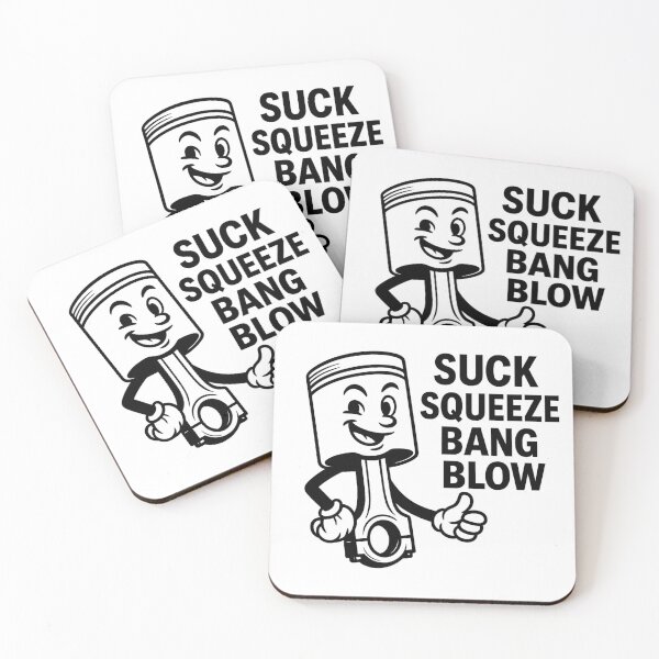 Item preview, Suck Squeeze Bang Blow – Retro Cartoon Piston Engine Cycle Design designed and sold by Motor-Supplies.