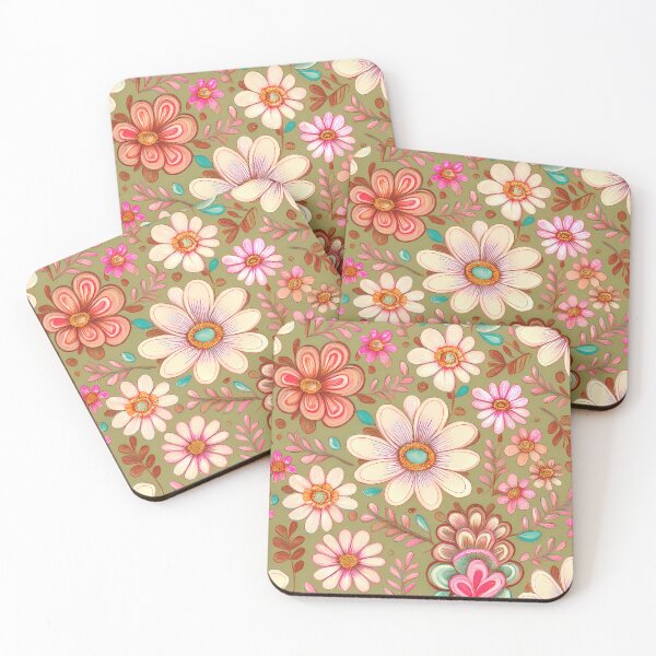 Item preview, Whimsical floral wonderland retro art 60s 70s designed and sold by Clara Fruggeri.