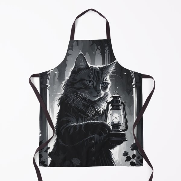 Item preview, Gothic Cat With Lantern – Dark Fantasy Monochrome Art designed and sold by LEO'S CREATURE れおずくりーちゃー.