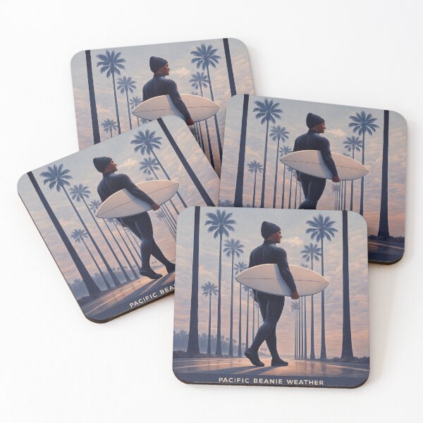 Item preview, Pacific Beanie Weather Surfer Under Palms California Art designed and sold by POD DYNASTY | Original Print On Demand T-Shirt Graphics.