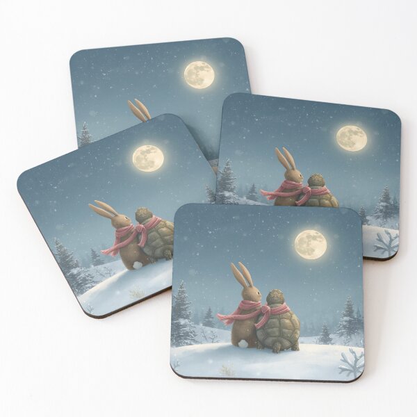 Item preview, Rabbit and Turtle in Love Watching the Winter Moon designed and sold by WildlifeWhimsy.