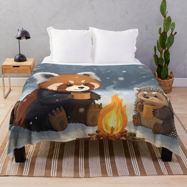 Item preview, Red Panda and Hedgehog Sharing Cocoa by the Fire designed and sold by WildlifeWhimsy.