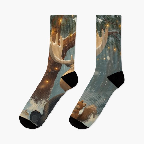 Item preview, Moose and Squirrel Beneath the Winter Lights designed and sold by WildlifeWhimsy.