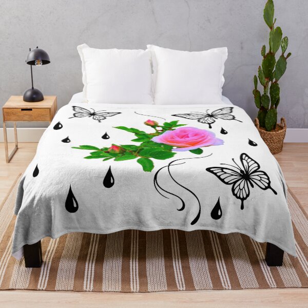 Item preview, Pink Rose With Butterflies & Dew Drops Shapes Mania designed and sold by Shapes-Mania.