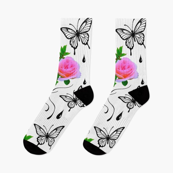 Item preview, Pink Rose With Butterflies & Dew Drops Shapes Mania designed and sold by Shapes-Mania.