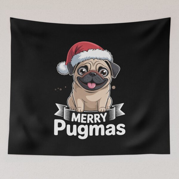 Item preview, Merry Pugmas Pug Dog Santa Hat Christmas  designed and sold by THagBlue.
